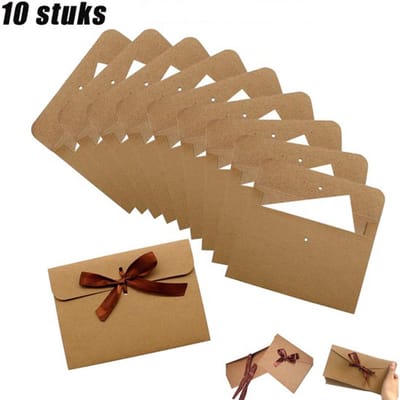 10 stuks Enveloppe met lint strik - Kraft enveloppe met lint - Vintage enveloppe met strik - Enveloppen-mini enveloppen - Vintage kraftpapieren envelop - met lint - geschikt voor handgemaakte trouwuitnodigingen feestjes verjaardagen Kerstmis