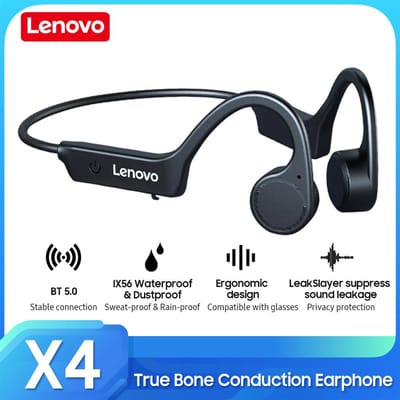 Lenovo – écouteurs sans fil X4 à Conduction osseuse véritable, casque d'écoute BT5.0, étanche IP56, Protection de la vie privée, 360 noir