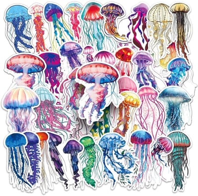 Set van 50 Jellyfish Stickers voor Kinderen en Volwassenen, Leuke Zee Dieren, Decoratief voor Flessen, Laptops en Dagboeken, Creatieve Versieringen voor Fietsen en Skateboards