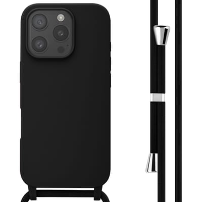 imoshion Hoesje - Geschikt voor Apple iPhone 16 Pro - Siliconen hoesje met koord - Zwart