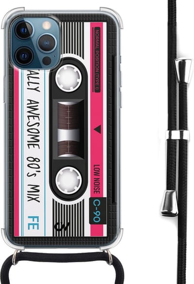 Casevibes - Telefoonhoesje met koord - Geschikt voor Apple iPhone 12 - Cassette - Grijs -
