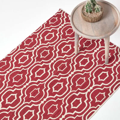 Homescapes Riga bedrukt katoenen vloerkleed met rood en wit patroon, 90 x 150 cm