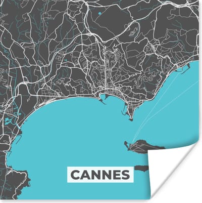 Poster Stadskaart - Plattegrond - Cannes - Frankrijk - Kaart - 100x100 cm XXL