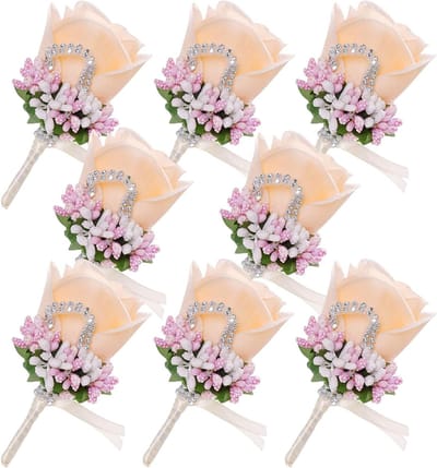 Rozen Boutonnieres - Bruidegom Bloemen - Feestelijke Decoratie - Met Pins en Clips - 8 Stuks - Champagne