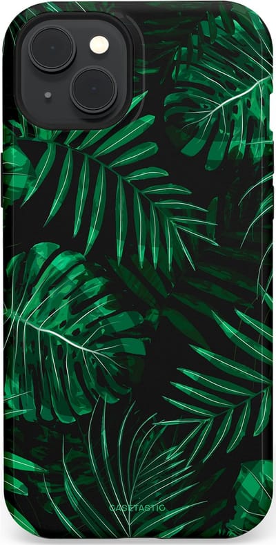 Casetastic hoesje geschikt voor Apple iPhone 15 Plus - MagSafe - Dubbellaagse bescherming - Jungle blad - Fashion Case - Donkergroen Zwart