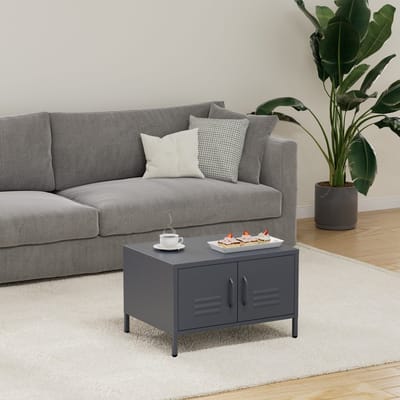 Lendo Online Salontafel - Koffietafel - Bijzettafel - Industriële Kast - Tafel - Table Basse - Woonkamer tafel - Industrieel - Bijzettafeltjes - Dressoir - 68x50x43,5 cm (LxBxH) - Gepoedercoat staal - Metaal - Antraciet