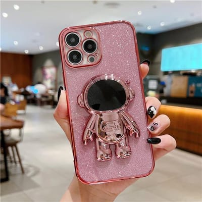 Mode Glanzende Astronaut Voetstandaard Telefoonhoesje Voor iPhone 16 15 14 13 11 Pro XR Xs Max 12 Mini Plating Houder Cover Op 7 8 Plus iPhone 15 Pro