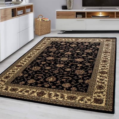 Flycarpets Klassiek Vloerkleed Marrakesh - Zwart / Beige - 300x400 cm - Oosters motief - Perzisch Tapijt - Laagpolig Retro Kleed Woonkamer