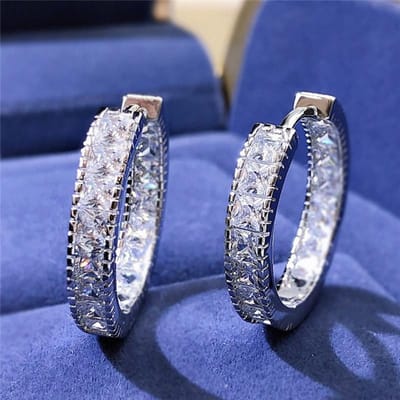 Sterling Luxe Vierkante Zirkonia Cirkel Hoepel Oorbellen voor Dames Mode Veelzijdige Dames Oorringen blue