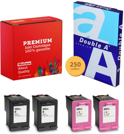 4-pack Geschikt voor HP 305XL Inktcartridges + pak papier - Geschikt voor Deskjet 2710 - Envy 6010 - 6020 - 6030 - Envy Pro 6430