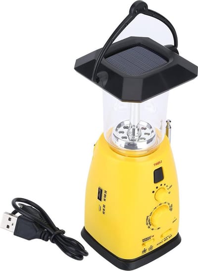 oCreon Zwengelradio Noodradio Zonne-energie LED Zaklamp Wereldontvanger Opladen Waterdicht Geel