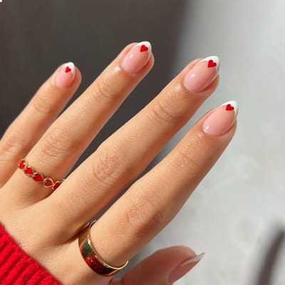 Dailygoods- Valse Nagels Korte Amandel - 24 Stuks - Zelfklevende Plaknagels - Valentijnsdag Decoratie - Franse Manicure - 12 Maten - Kunstnagels