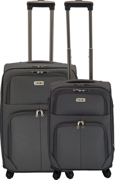 SB Travelbags 2 delige bagage stoffen kofferset 4 wielen trolley - Donker Grijs - 65cm/55cm