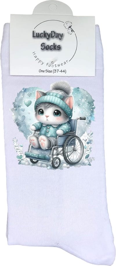 Poes - Opkikkertje - Rolstoel - Grappige sokken - Valentijn cadeau - Verjaardag cadeau - Kerst cadeau - Grappige sokken - Leuke sokken - Winter - Vrolijke sokken - Kerst sokken - Vaderdag - Moederdag - Socks maken Happy - 37-44