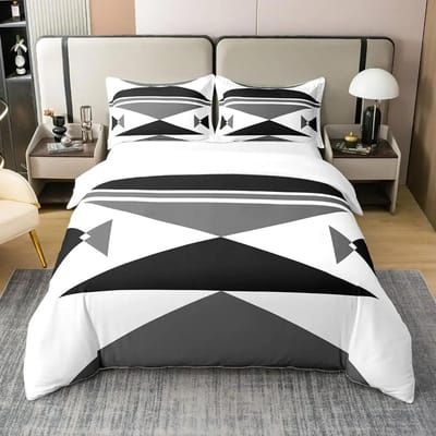 Geometrische Dekbedovertrek Set 3 Delen Slaapkamer Decoratie Voor Kinderen Twin Maat Dekbedovertrek Set Streep Lijnen Beddengoed Set Met 2 Kussenslopen EU Single(135*200cm)3pcs white