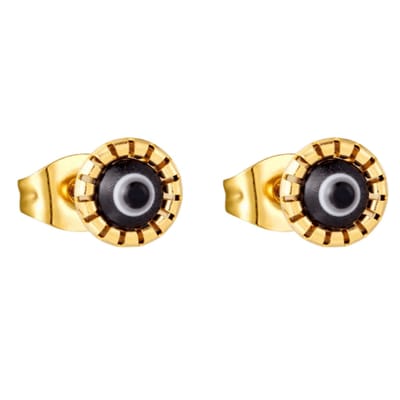 Aramat Jewels | Oorbellen | Goudkleurige Stalen Oorbellen Met Boze Oog Steen | | | |9mm | Staal | Kinderen, Volwassenen | Verkleurd niet