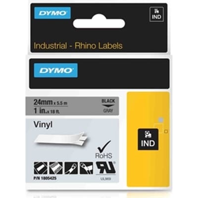 DYMO 1805425 IND Rhino tape vinyl zwart op grijs 24mm (origineel)