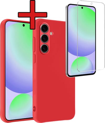 Hoesje - Met Screenprotector - Geschikt voor Samsung Galaxy S24 FE - Sterk & Shockproof - Telefoon Hoes - Back Cover - Siliconen Case - Telefoonhoes - Rood