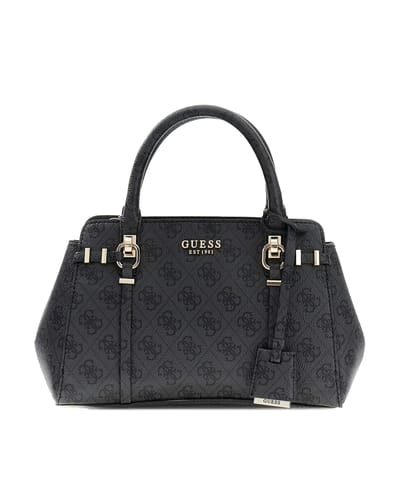 GUESS handtas schoudertas Leona Logo Multi Compartment Satchel Coal Logo donkergrijs