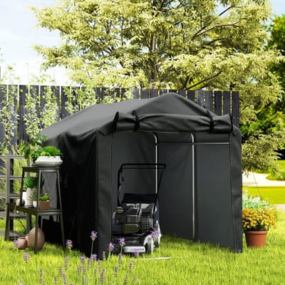 MODFU - Opbergtent - Met Roldeur En Verzinkt Frame - Voor Buiten - Metaal En PE - Zwart - 220 x 157 x 165 cm