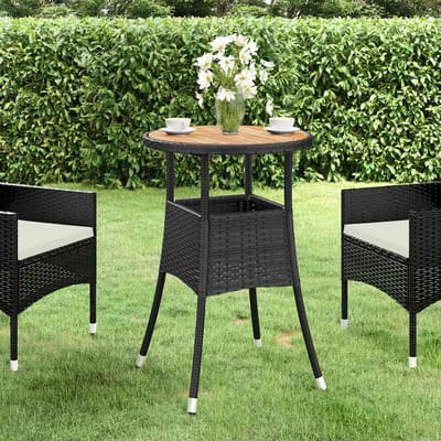 vidaXL - Tuintafel - Ø60x75 - cm - acaciahout - en - poly - rattan - zwart