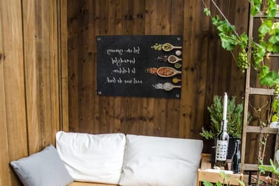 Tuinposter Spreuken - Keuken Quotes - Buiten Decoratie - UV Bestendig Zeil - 80x60 cm - Veelkleurig