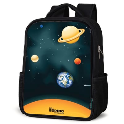 NoBoringSuitcases.com® - Rugzak zwart - Schooltas jongen & meisje - Ruimte met planeten - Rugtas voor school - Boekentas kind - Schoolrugzak - Kinderrugzak