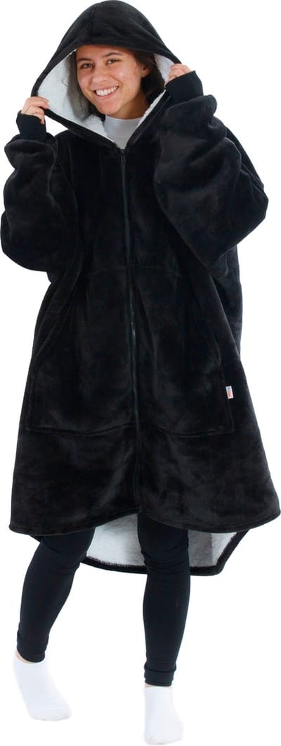 Vestie Hoodie Deken Met Rits - Hoodie Blanket With Zipper - Oversized Draagbare Deken - Sherpa Fleece - Black - Zwart