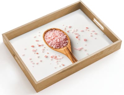 Dienblad hout 40x30 cm - Schootdienblad - Lepel - Zout - Roze - Borrelplank rechthoek - Plateau dienbladen