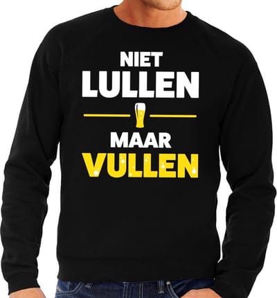 Niet lullen maar Vullen tekst sweater zwart heren - heren trui Niet lullen maar Vullen S
