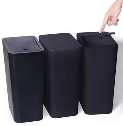Set van 3 kleine vuilnisemmers met deksel - 10 liter afvalemmer voor badkamer, keuken, kantoor