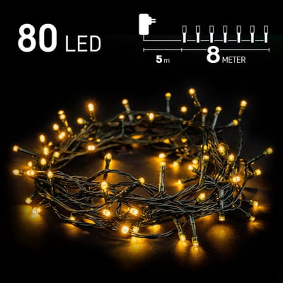 Kerstverlichting buiten - 8 meter 80 LED - Warm Wit - Lichtsnoer - IP44 Stekker met timerfunctie - Kerstboomverlichting - geschikt voor binnen en buiten - kerstverlichting led