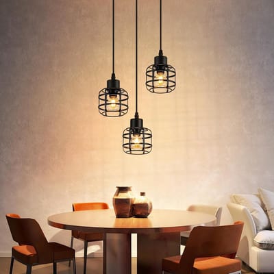 Glitzerlife - Hanglampen - Retro Industriële Stijl - 3xE14 - Hoogte Verstelbaar - IJzer Materiaal - Ø24cm - Zwart - Hanglamp Eetkamer - Hanglampen Woonkamer Keuken