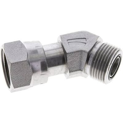 UNS 1''-14 x UNS 1''-14 F/M Verzinkt Stalen L-Fitting 45graden ORFS 400 Bar - Hydrauliek - FL2E-FM-EZ-100U-O45