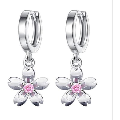 Mode Kind 925 Zilver Roze Zirkonia Schattige Bloem Creolen Meisje Vrouwen Mooie Huggies Oorbellen Sieraden Anti-Allergisch E198 roze