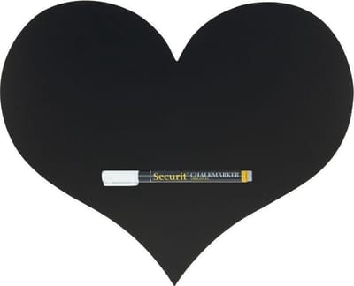 Securit hartjes vorm krijtbord - zwart - 30 x 36 cm - inclusief witte krijtstift