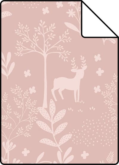 Proefstaal ESTAhome behang bos met bosdieren oudroze - 26.5 x 21 cm - 139759-S