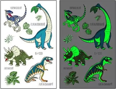 Akyol - Glow in the dark stickers- Glow in the dark dinosaurus - Glow in the dark tattoo - dinosaurus tattoe - dinosaurus glow in the dark tattoo – dinosaurus stickers – Dinosaurus – stickers - 1 vel - verjaardag – Dino – Decoratie –
