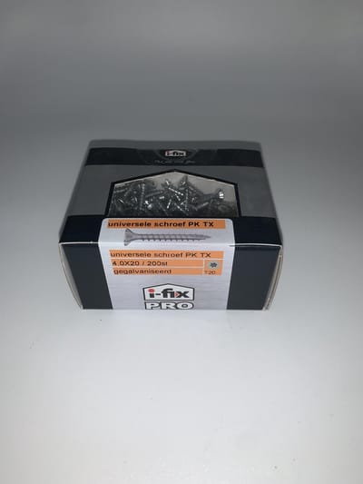 Hout schroef pro. 4.0 x 20mm. lang. platkop-torx. 200 universele schroeven. verzinkt.