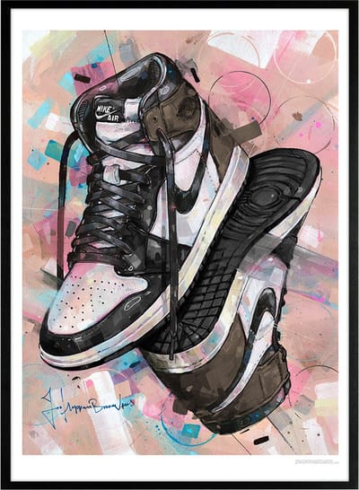 Sneaker print upside down dark mocha 51x71 cm *ingelijst & gesigneerd