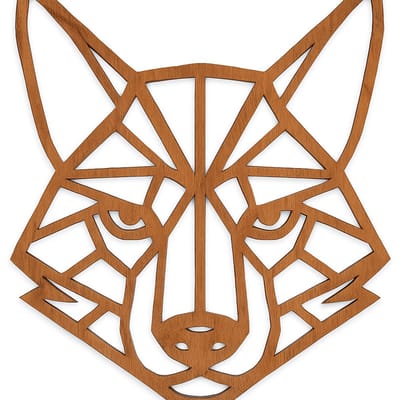 Vos geometrische line-art wanddecoratie – dierenkop wandbord – middel 38×30,5 cm – populierenhout Palisander kleur