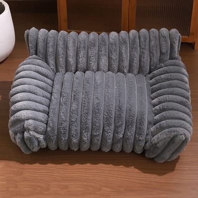 Kattenmand/Hondenbank - Zachte Kattenbank Met Premium Corduroy Pluche - Zachte Gestreepte Hondenmand Voor Kleine En Middelgrote Honden (Grijs, 60*45*25 CM)