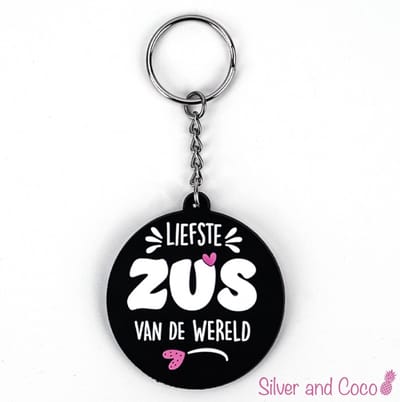 SilverAndCoco® - Verjaardag Cadeautje / 2D Sleutelhanger Auto Huis / Sinterklaas Schoen Cadeau Key Chain / Sleutel Ring Sleutels - Sister / Liefste Zus