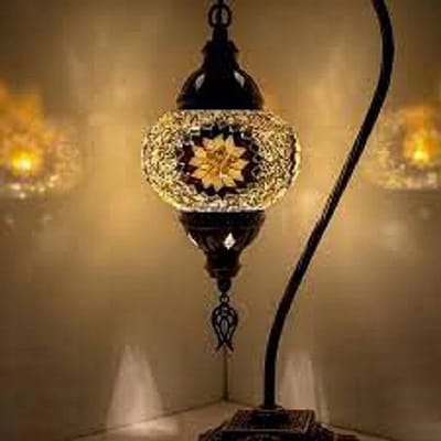 Turkse lamp - tafellamp met mozaïek bol 12 cm - 1 stuk - geel en bruin