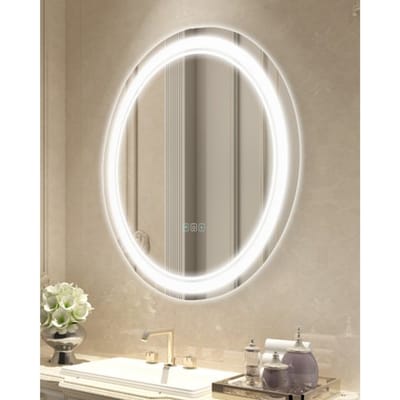 VEVOR LED badkamerspiegel ronde cosmeticaspiegel (60 cm) met voor- en achterverlichting, condensvrije geheugenspiegel, traploos dimbare badkamerspiegel met 3 kleurtemperaturen, wandmontage