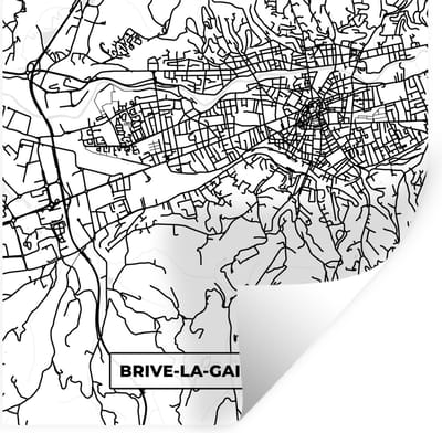 Muurstickers - Sticker Folie - Stadskaart - Plattegrond - Brive-la-Gaillarde - Kaart - Frankrijk - Zwart wit - 100x100 cm - Plakfolie - Muurstickers Kinderkamer - Zelfklevend Behang XXL - Zelfklevend behangpapier - Stickerfolie