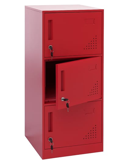 Kluis MCW-P63, kluisje Kluisje Kluisje 3 deuren, 90x38x45cm Staal ~ rood