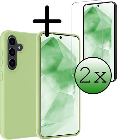 Hoesje Met 2x Screenprotector - Geschikt voor Samsung Galaxy A55 - Sterk & Shockproof - Back Cover - Siliconen Case - Telefoon Hoes - Groen