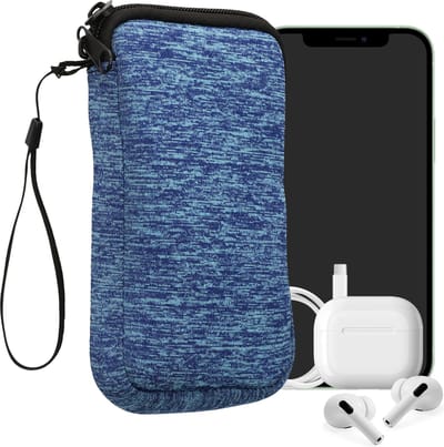 kwmobile telefoontasje universeel geschikt voor L - 6,5" smartphones - 16,5 x 8,9 cm - Hoesje met rits en polslusje -In zeeblauw / lichtblauw -