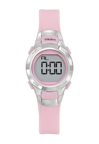 Tekday-Kinder-Digitaal-Alarm-Chrono-EL-Datum-10ATM-Roze-silicone band-27MM
